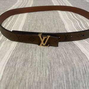 Louis Vuitton Brown and Gold Women's Belt thin belt- size 75/30